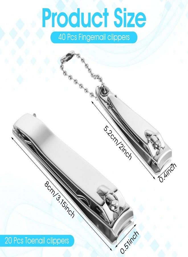 Telooco 60 Pcs Nail Clipper Set, Stainless Steel Fingernail and Toenail Clippers Large and Small, Individually Wrapped Nail Cutters Bulk with File for Homeless Travel Hotel Home - Image 2